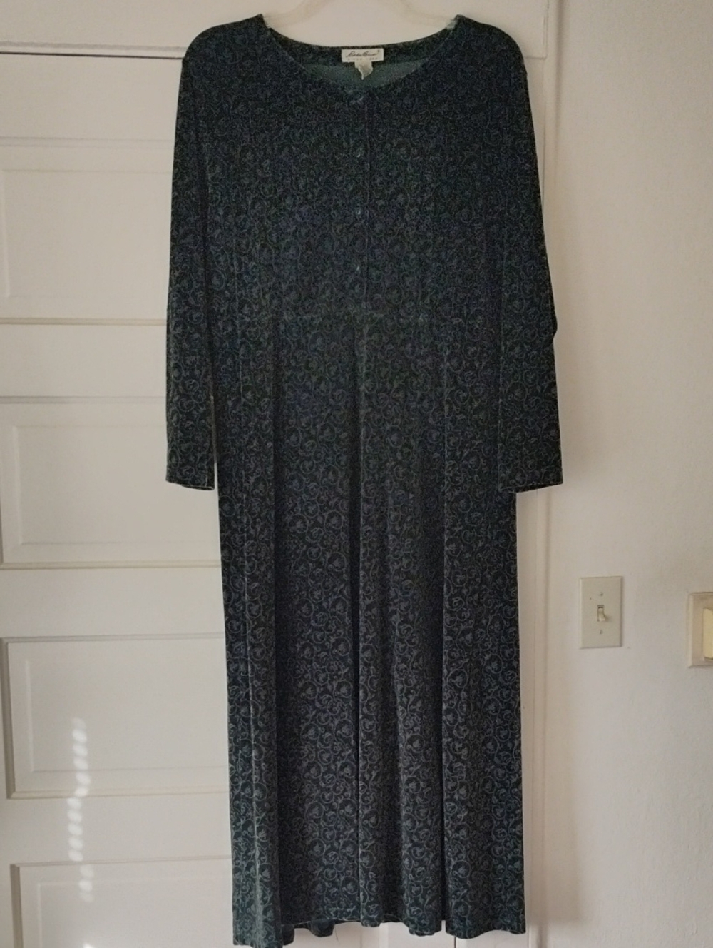 Eddie Bauer Dark Teal Patterned Maxi Dress Sz XL Velour